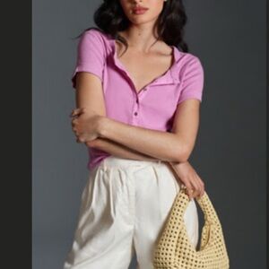 ANDIE RIBBED HENLEY TOP BY PILCRO: SHORT-SLEEVE EDITION